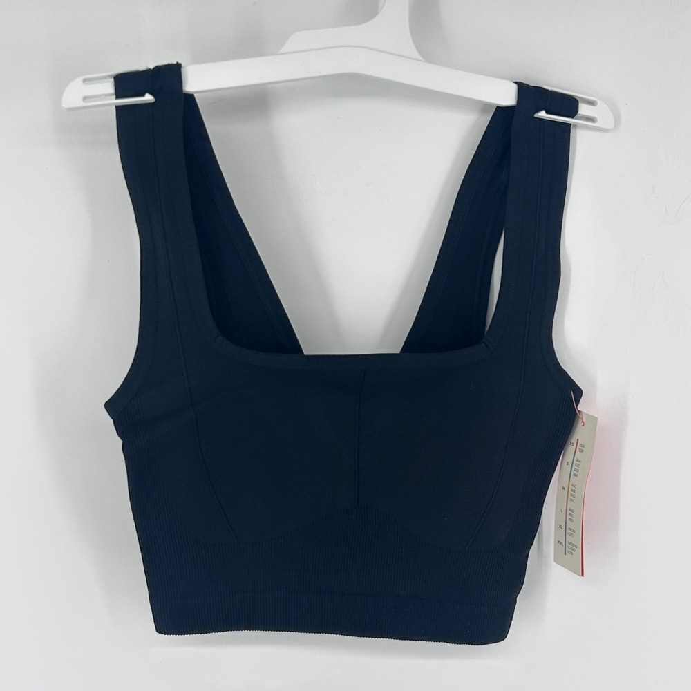 Colsie Womens Seamless Ribbed Bra Top Black Square Neck XS 2K373G